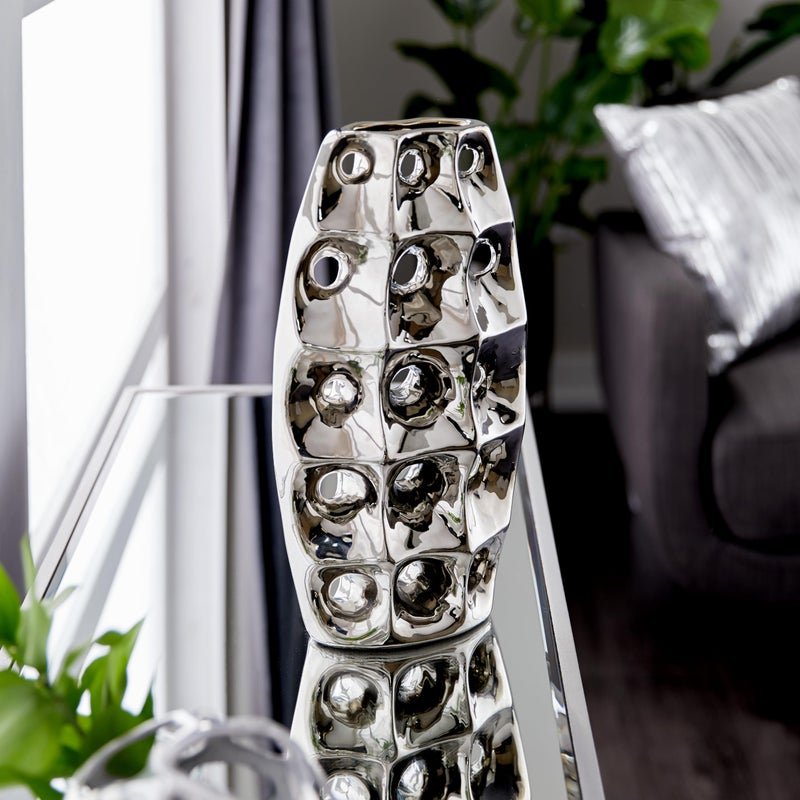 Deco 79 Ceramic Decorative Vase Centerpiece Vase with Cut Out Designs, Vase for Home Decoration 8" x 4" x 14", Silver - Image 5